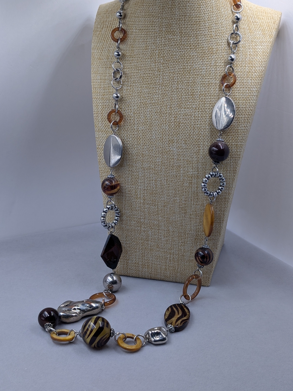 Chico’s Long Safari Statement Necklace Zebra Animal Print Beads | 0252
